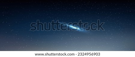 A meteor is falling from the sky. Beautiful night filled with many stars twinkling in the night sky. Stardust in deep universe. Vector Illustration.
