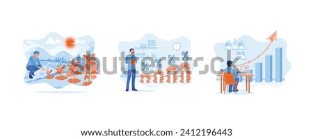 Growth Analysis concept. Concept of business growth towards success. Returns on stocks and mutual funds for investment. The laptop screen displays statistical data. set flat vector modern illustration