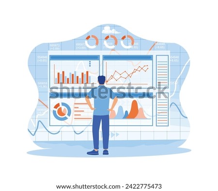 Computer software for analyzing strategic investment suggestions for decision making. Big Data Technology for Business Finance Analytics Concept. trend flat vector modern illustration 
