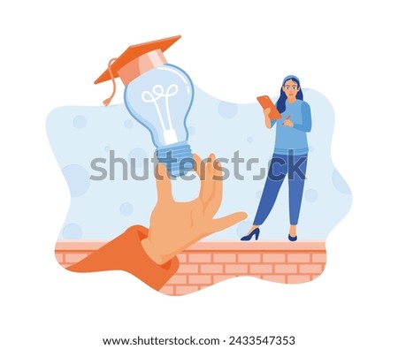 Women using tablets taking distance education to achieve success. Distance education innovation. Education concept. flat vector modern illustration