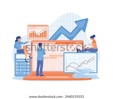 Accountants prepare financial balance sheets. Make bookkeeping for annual reports. Accounting concepts. Flat vector illustration.