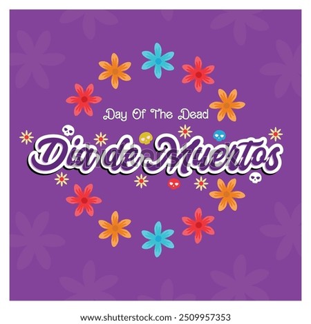 Day of the Dead in Mexico. Purple background with colorful flowers. Day of the Dead concept. Flat vector illustration.