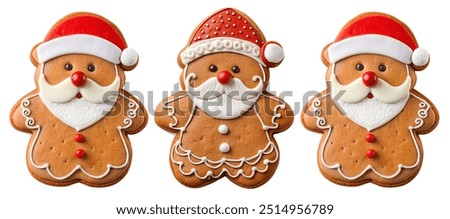 Similar – Image, Stock Photo Gingerbread cookies isolated on a blue background. Christmas homemade cookies top view