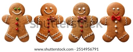 Image, Stock Photo Gingerbread cookies isolated on a blue background. Christmas homemade cookies top view