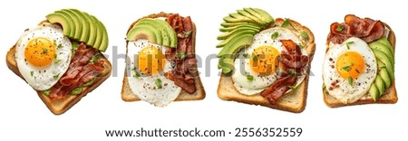 Similar – Image, Stock Photo Tasty bacon and eggs with juice at table