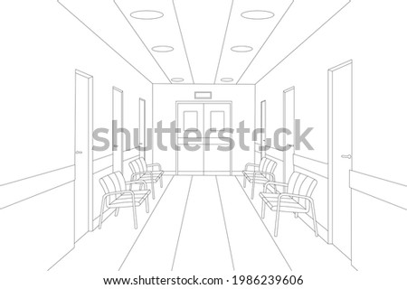 hospital, clinic waiting room corridor sketch interior 