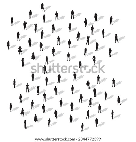 silhouette of standing people with shadow top view vector
