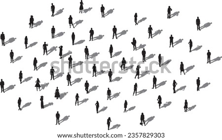 set of crowd of people, silhouette top view on white background vector
