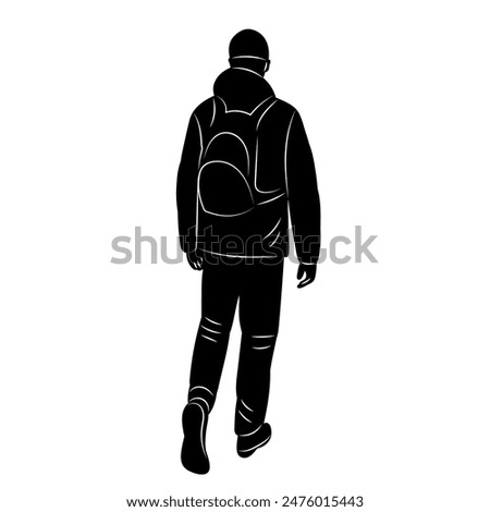 man walking back view silhouette, vector