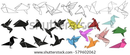 vector, paper, origami birds, origami silhouettes, collection