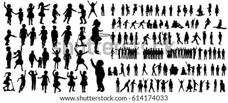 Collection of children silhouettes boys and girls set, vector illustration