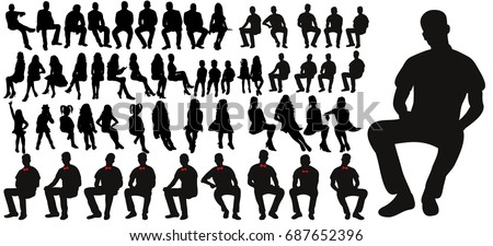 Vector, set of sitting men women silhouettes