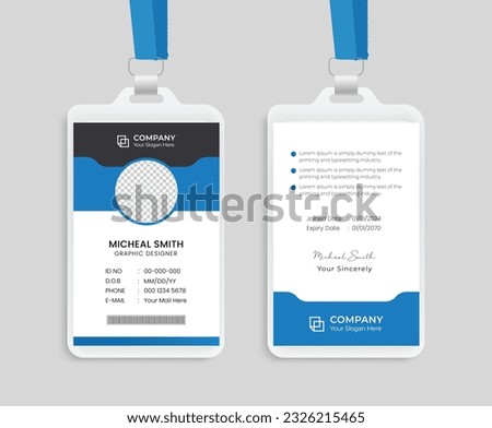 Modern Clean ID Card Template. Corporate ID card design template. Company employee id card template.