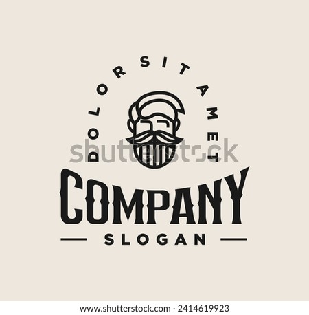 Bearded Man Head Logo Design Template in Linear Style Vector illustration