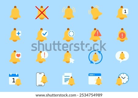 Set of flat icons related to Notification bell. Notification Linear icon collection