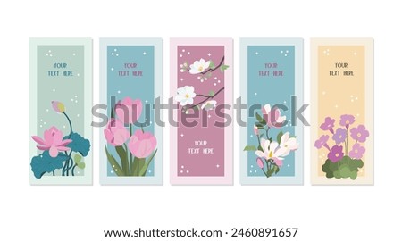 Bookmark design. Paper book mark template. Floral pattern style book separator. Decorative bookmark set. Baby bookmark design for book, notepad. Vector illustration.