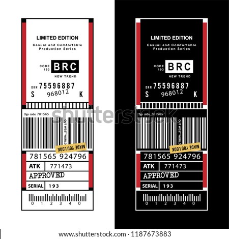 print design inventory label for t-shirt, tee graphic design.