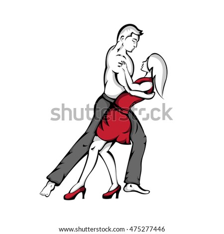 Image of man and women in red dress in a passionate dance