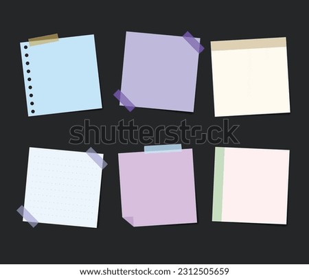 vector collection of sticky note illustrations. Set of paper notes stick with adhesive tapes reminder paper office icon illustration.