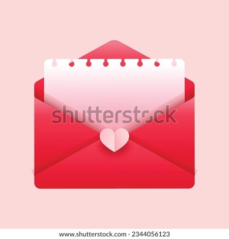 Vector greeting card for valentine's day. opened envelope with card and heart.