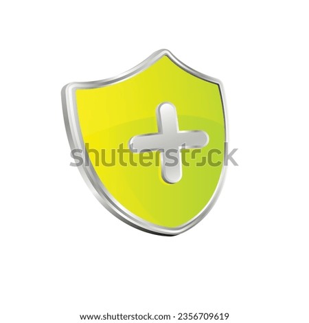 Vector medical shield protection symbol with cross sign.
