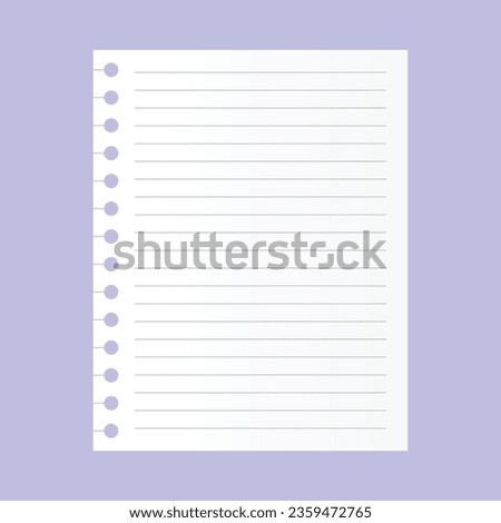 Vector sheet of notebook paper with shadow on gray background