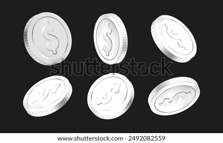 A set of silver money dollar icon material in various angle styles