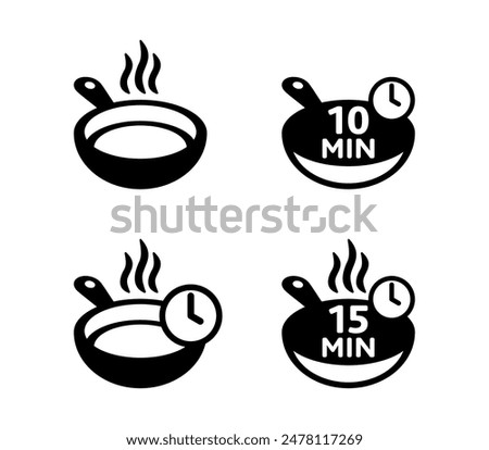 Frying pan icon in flat style. Food cooking time sign. Pan vector illustration on white isolated background