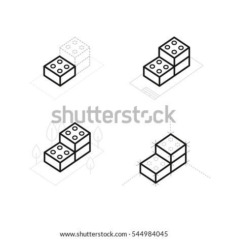 black thin line building toy logo. concept of small edifice, brickwork, compound, puzzle, project, collection. flat linear style trend modern brand design vector illustration, lego icon, build, brick