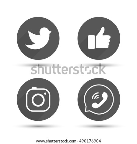 Flat designed vector icons of hipster camera, like hand symbol, thumbs up, bird and phone for social media, interfaces, websites vector illustration