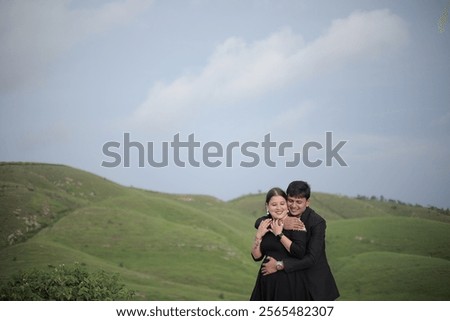 Similar – Image, Stock Photo Content young newly wedded people enjoying in each other