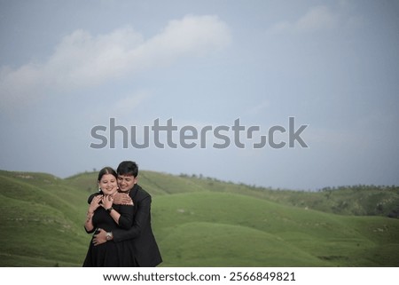 Similar – Image, Stock Photo Content young newly wedded people enjoying in each other