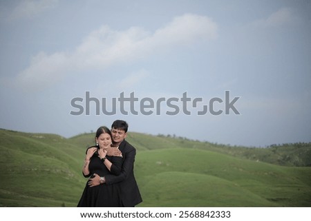 Similar – Image, Stock Photo Content young newly wedded people enjoying in each other