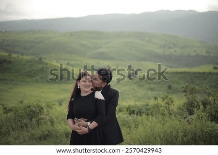 Image, Stock Photo Content young newly wedded people enjoying in each other