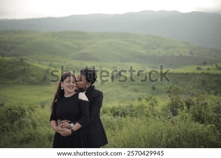 Similar – Image, Stock Photo Content young newly wedded people enjoying in each other