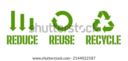 Reduce Reuse Recycle text. Recycling arrows. Foto stock © 