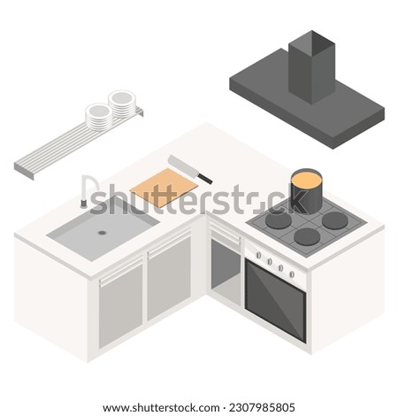 L shape isometric kitchen create from affinity designer