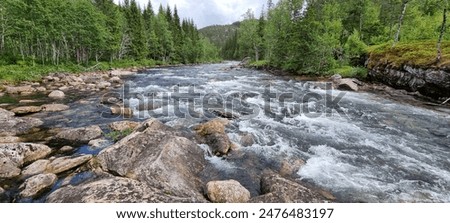 Similar – Image, Stock Photo Waterfall flowing into river in nature