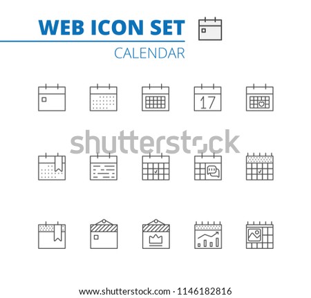 Calendar Icons Vector Set. Time and Seasons Simple Contour Line Style Signs. Vector Symbols of Diary, Organizer, Calender. Stock fotó © 