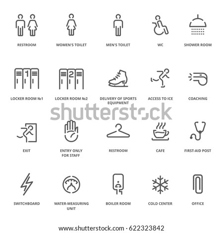 Spot icons of Ice Arena. Navigation room sign ice rink. Vector plain simple line design icons and pictograms set.