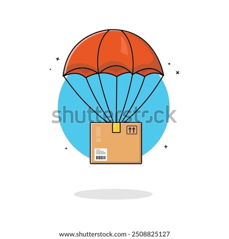 Parachute with Box Vector Illustration. Parachute Delivery Concept Design