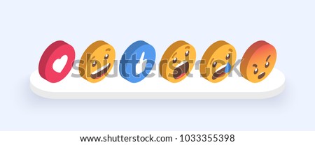 Abstract Isometric Set of Emoticons. Emoji flat style icons on white background. Vector EPS 10