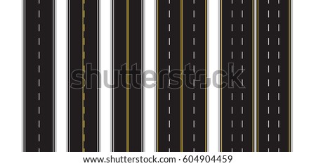 Set of Seamless Road Marking on a White Isolated Background. Top View. Straight Highway Infographic Templates. Vector EPS 10