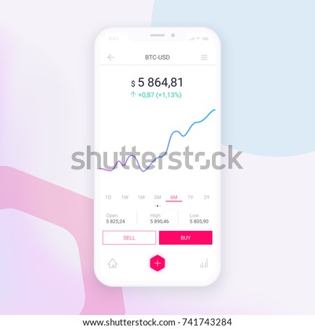 Clean Mobile UI Design Concept. Trendy Mobile Banking. Cryptocurrency Technology. Bitcoin Exchange. Financial analytics. Trading Business Application Template. Vector EPS 10