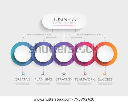 Modern 3D infographic template with 5 steps. Business circle template with options for brochure, diagram, workflow, timeline, web design. Vector EPS 10