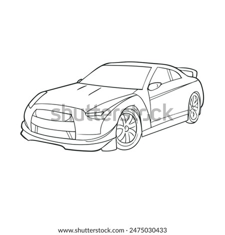 race car drawing with line art style. Simple design outline style. You can give color you want. Sport car. Vector illustration