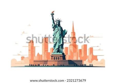 The Statue of Liberty  flat cartoon isolated on white background. Vector illustration