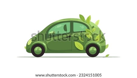 Eco car flat cartoon isolated on white background. Vector illustration