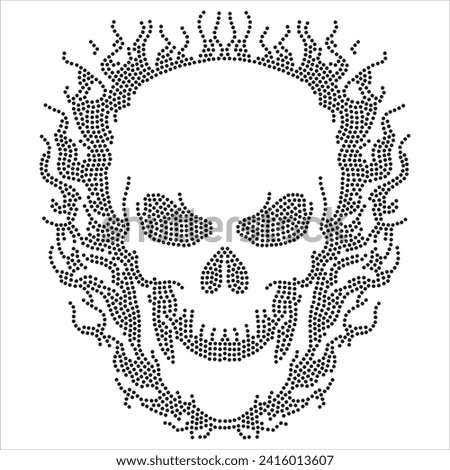 Skull rhinestone design for t-shirt, bag or blouse, hot fix transfer. Abstract beautiful applique rhinestone glitter motif.