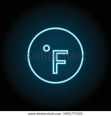 fahrenheit neon icon. Simple thin line, outline vector of Weather icons for UI and UX, website or mobile application on dark blue gradient background